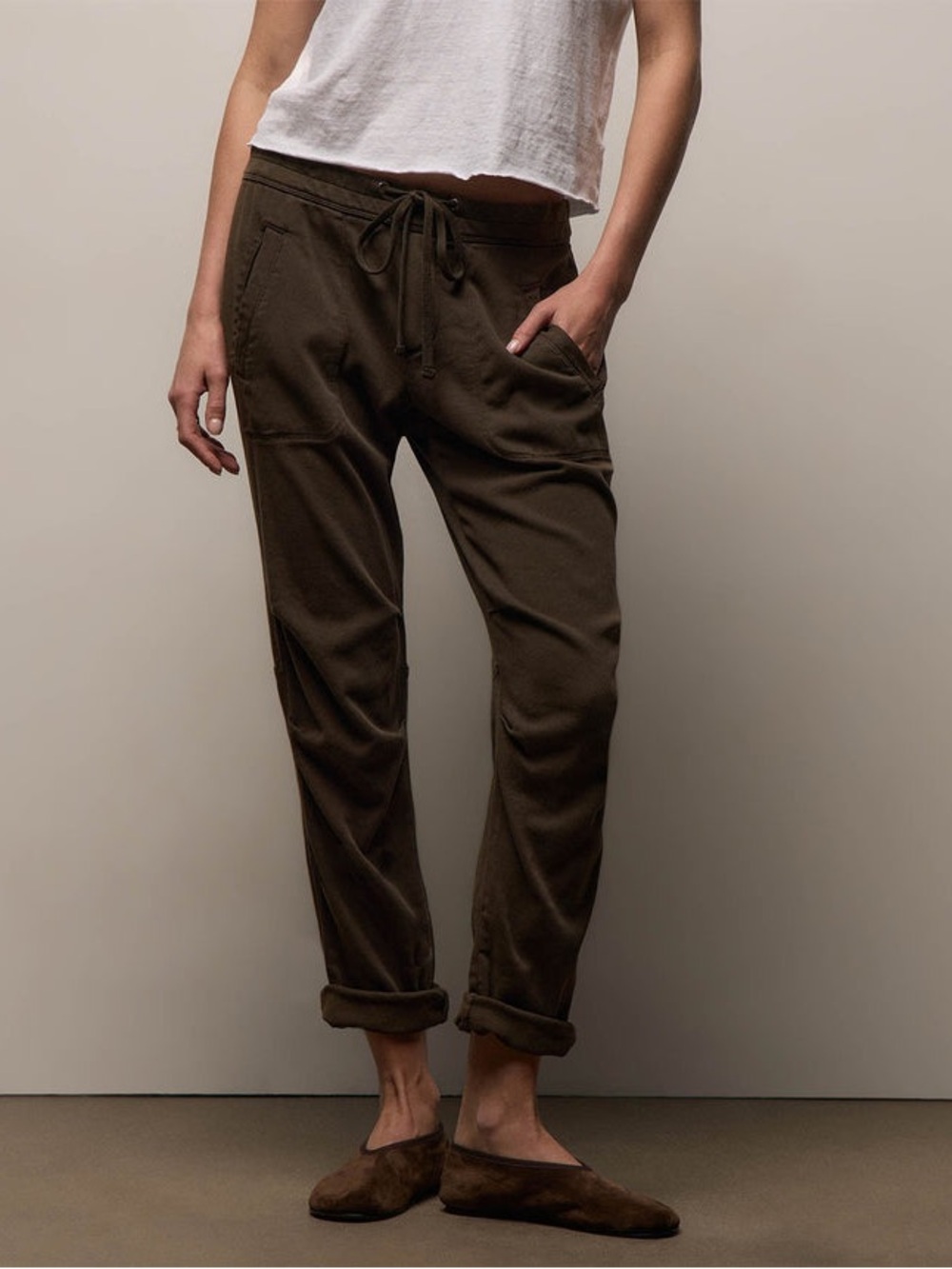 James Perse SOFT DRAPE PANT color Smoky Green Pigment